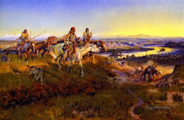 アメリカインディアン Painting - 白人が赤くなるとき 1922年 チャールズ・マリオン・ラッセル アメリカ・インディアン